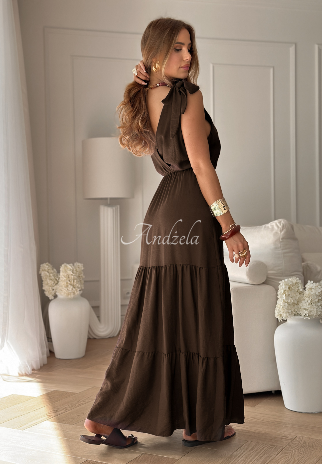 Strapless viscose maxi dress Summerville chocolate