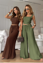 Komplet top i spodnie wide leg La Colorada khaki