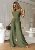 Komplet top i spodnie wide leg La Colorada khaki