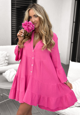 Muślinowa sukienka z falbankami Hello Summer różowa