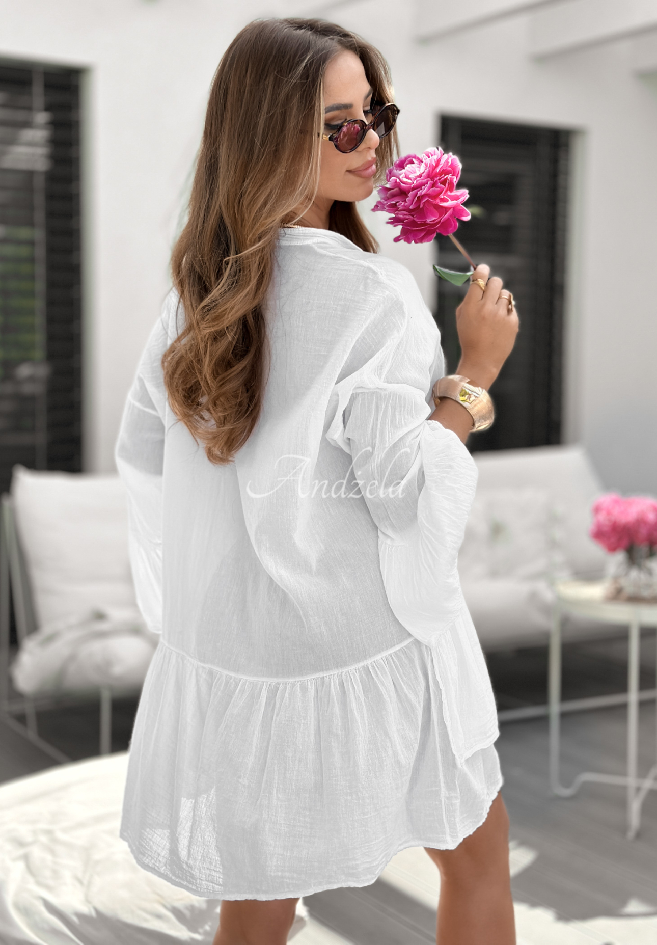 Oversize dress with ruffles Free As The Ocean white