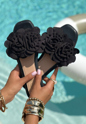 Flowery Steps embellished flip-flops black