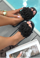 Klapki z ozdobnymi kwiatami Flowery Steps czarne