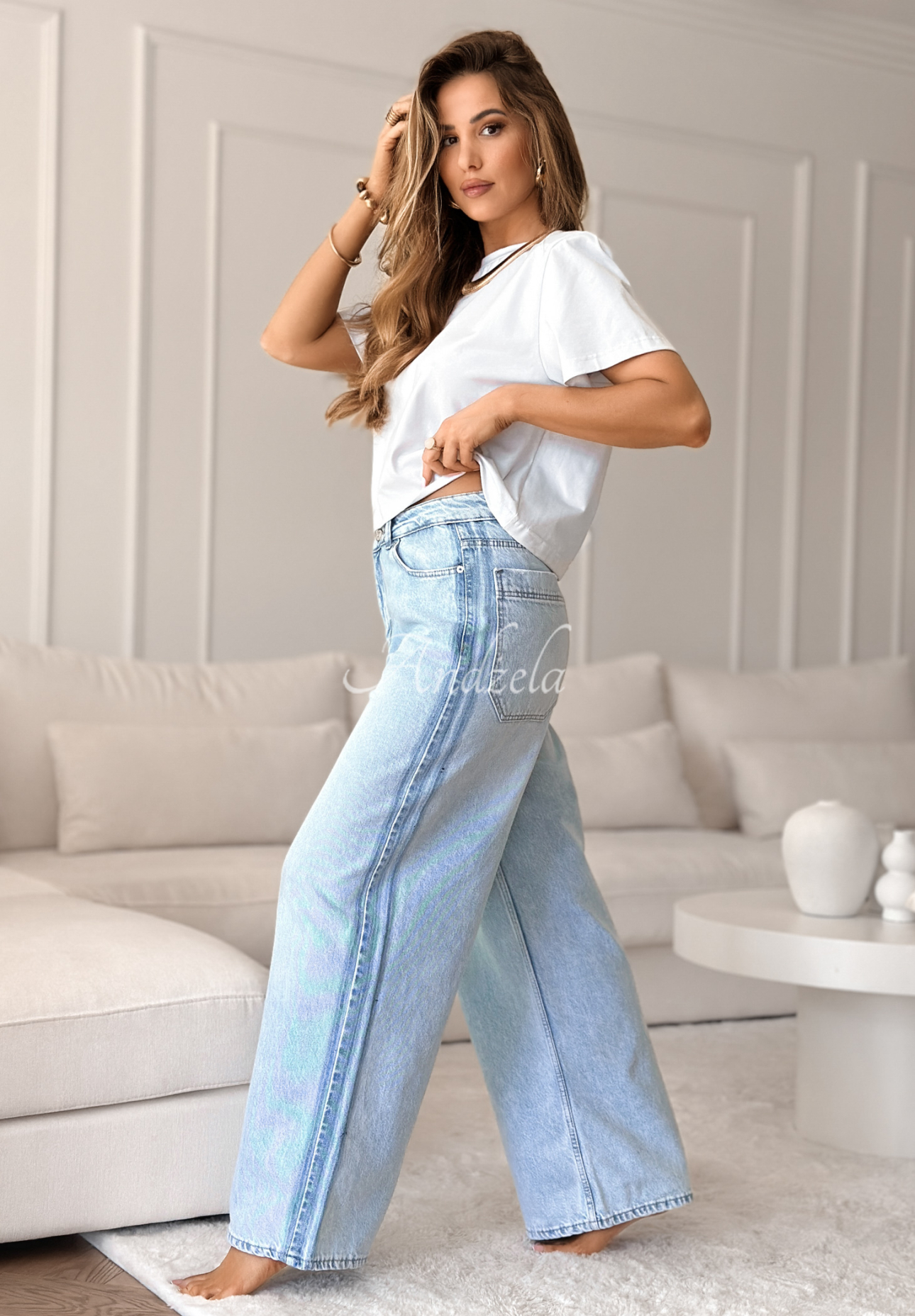 Spodnie jeansowe wide leg Ashland jasnoniebieskie