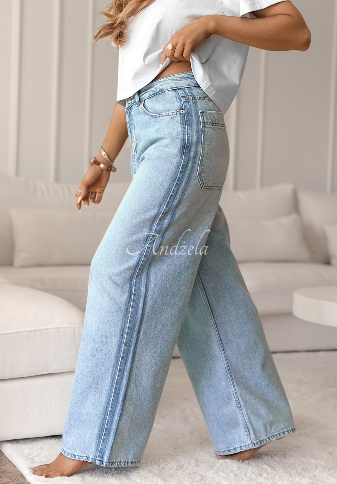 Spodnie jeansowe wide leg Ashland jasnoniebieskie