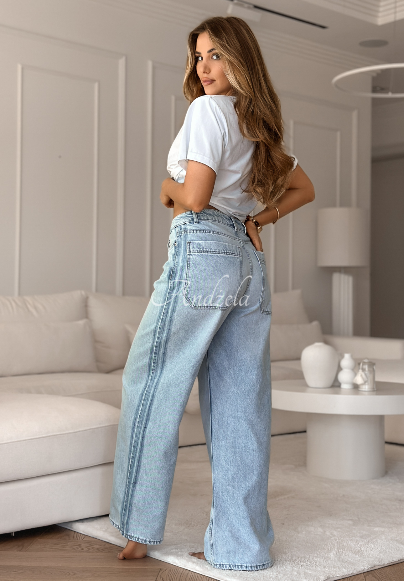 Spodnie jeansowe wide leg Ashland jasnoniebieskie