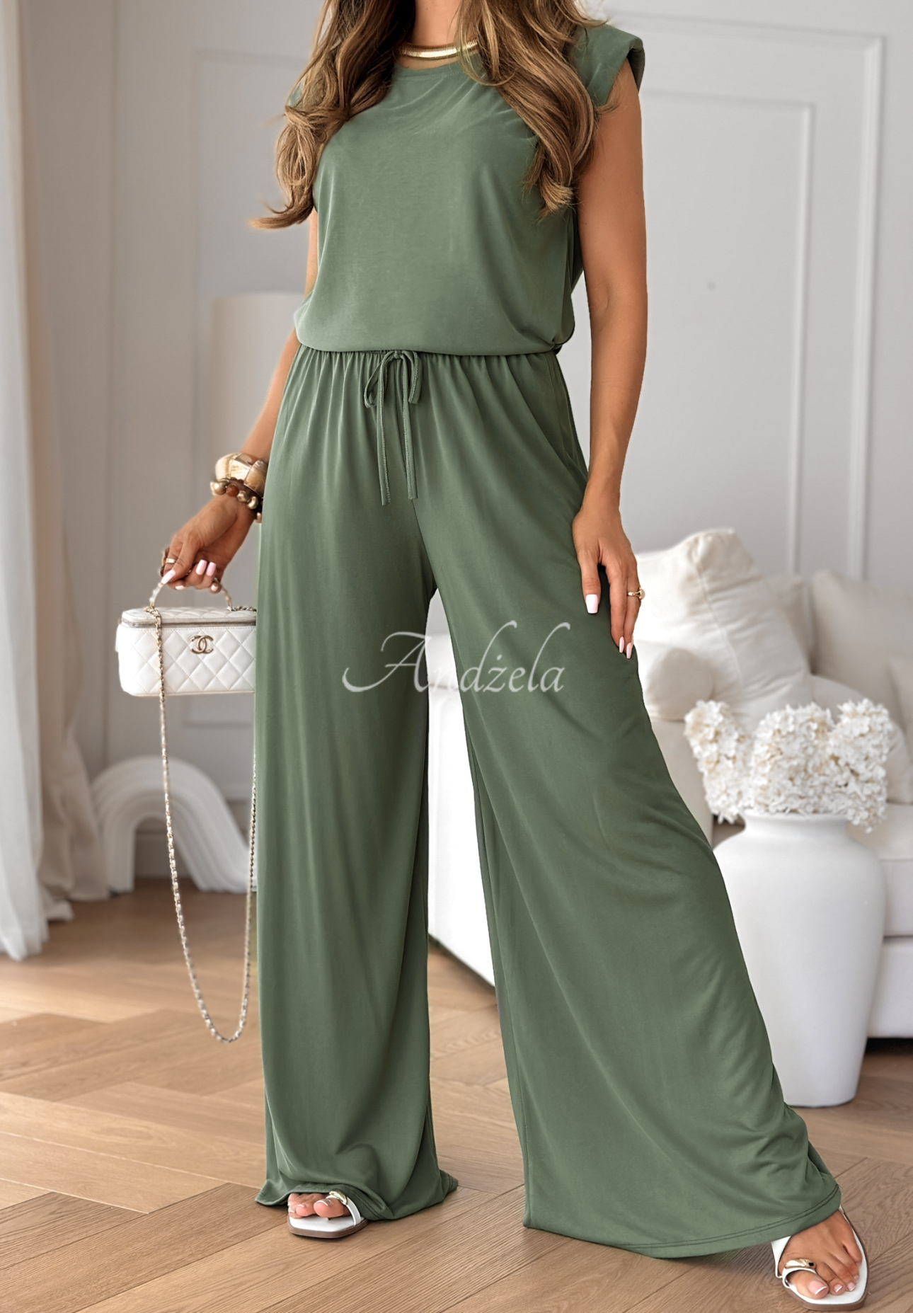Viscose tank top and wide leg pants set The Two Of Us khaki