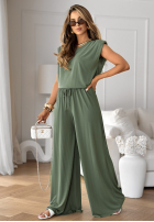 Komplet tank top i spodnie wide leg The Two Of Us khaki