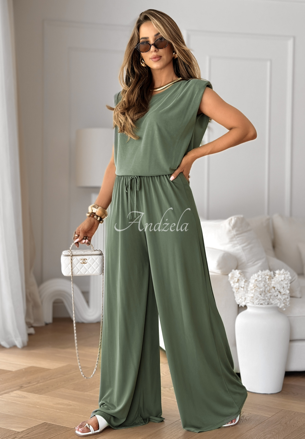 Viscose tank top and wide leg pants set The Two Of Us khaki