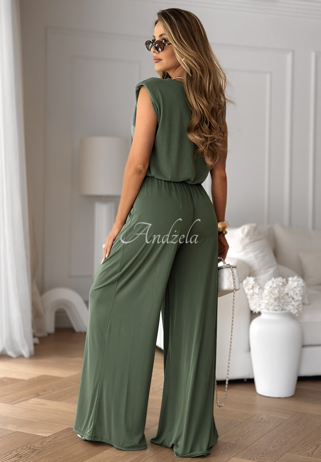 Viscose tank top and wide leg pants set The Two Of Us khaki