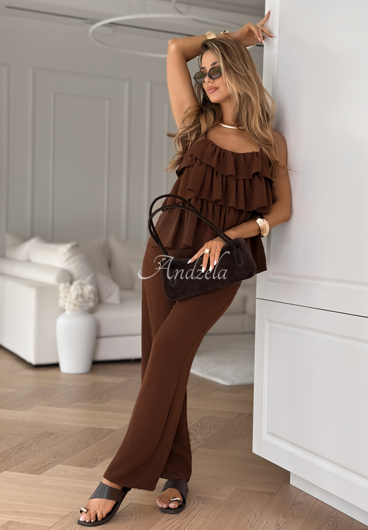 Viscose pants and top set Be Your Own Muse chocolate
