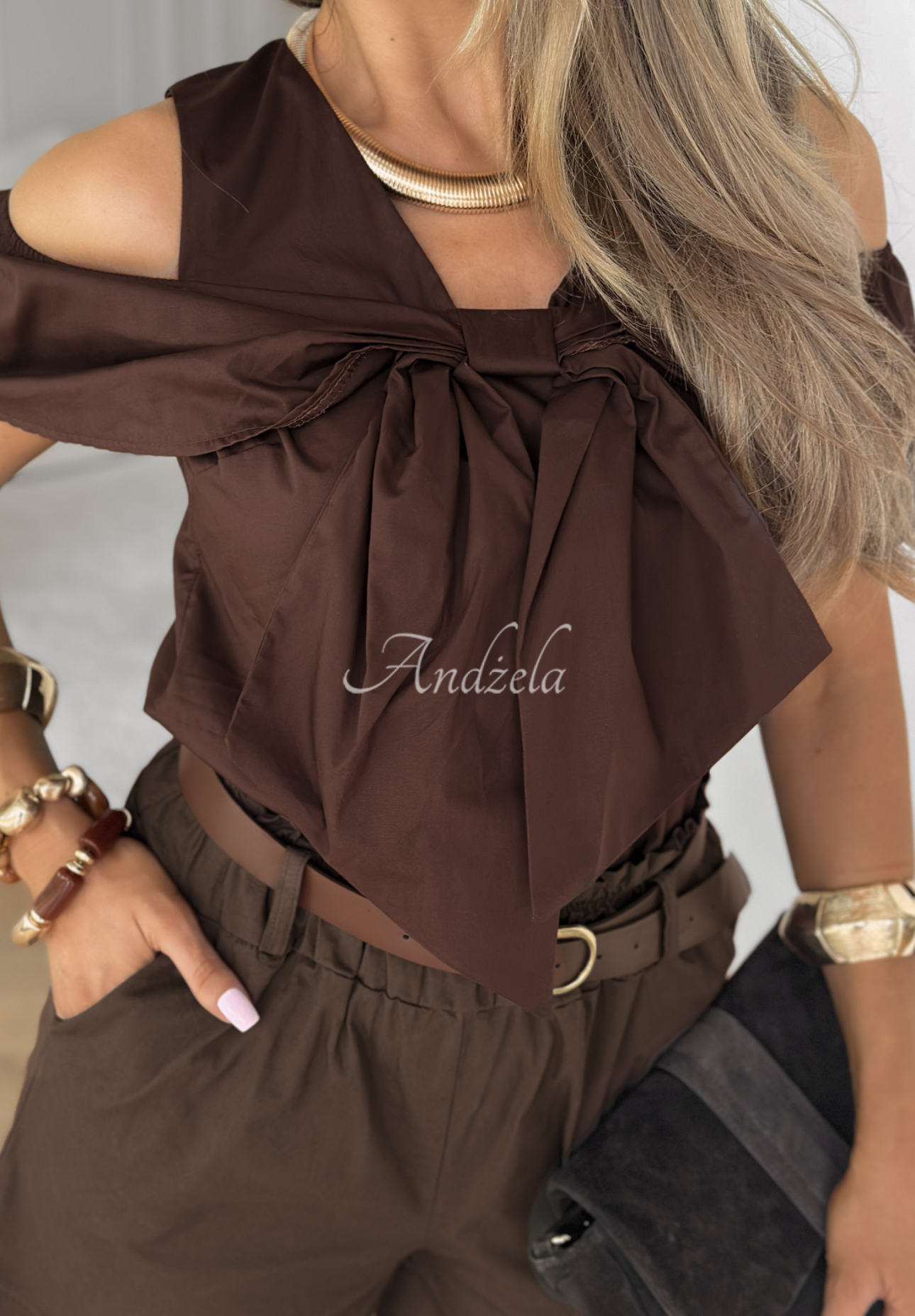 Top z kokardą Paradise Hill czekoladowy