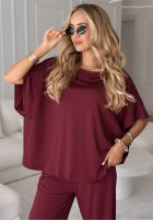 Komplet T-shirt oversize i spodnie Two Halves burgundowy