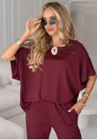 Komplet T-shirt oversize i spodnie Two Halves burgundowy