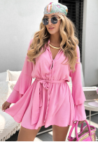 Short jumpsuit with ruffles and belt Rule Of A Lady pink