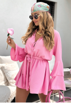 Sukienka z falbankami i paskiem Rule Of A Lady różowa