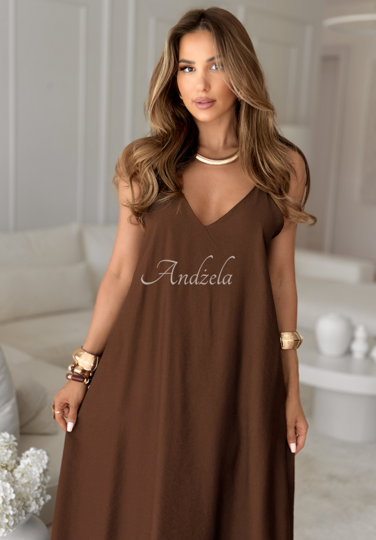 Catalina Island chocolate viscose strapless oversize dress