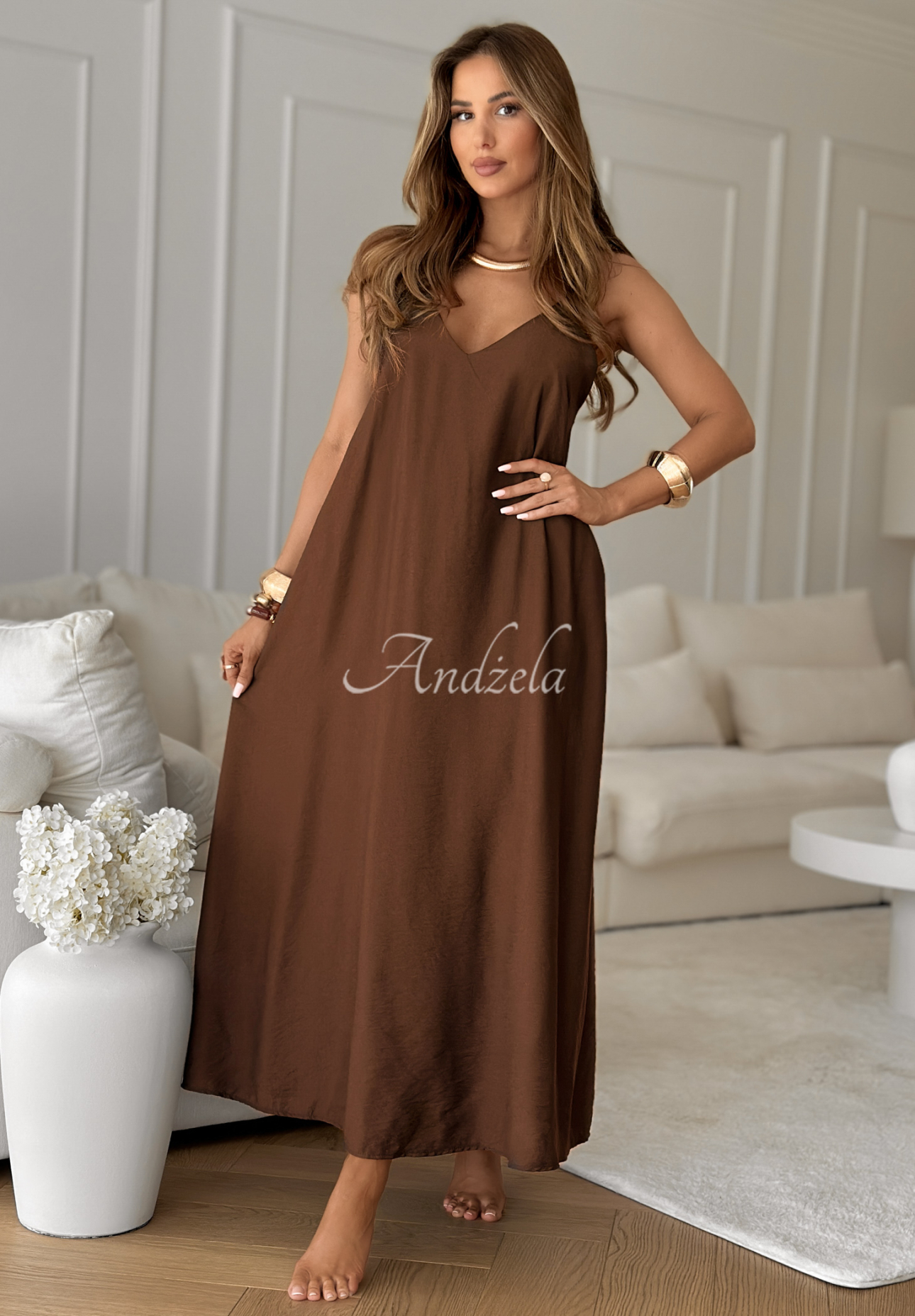 Catalina Island chocolate viscose strapless oversize dress