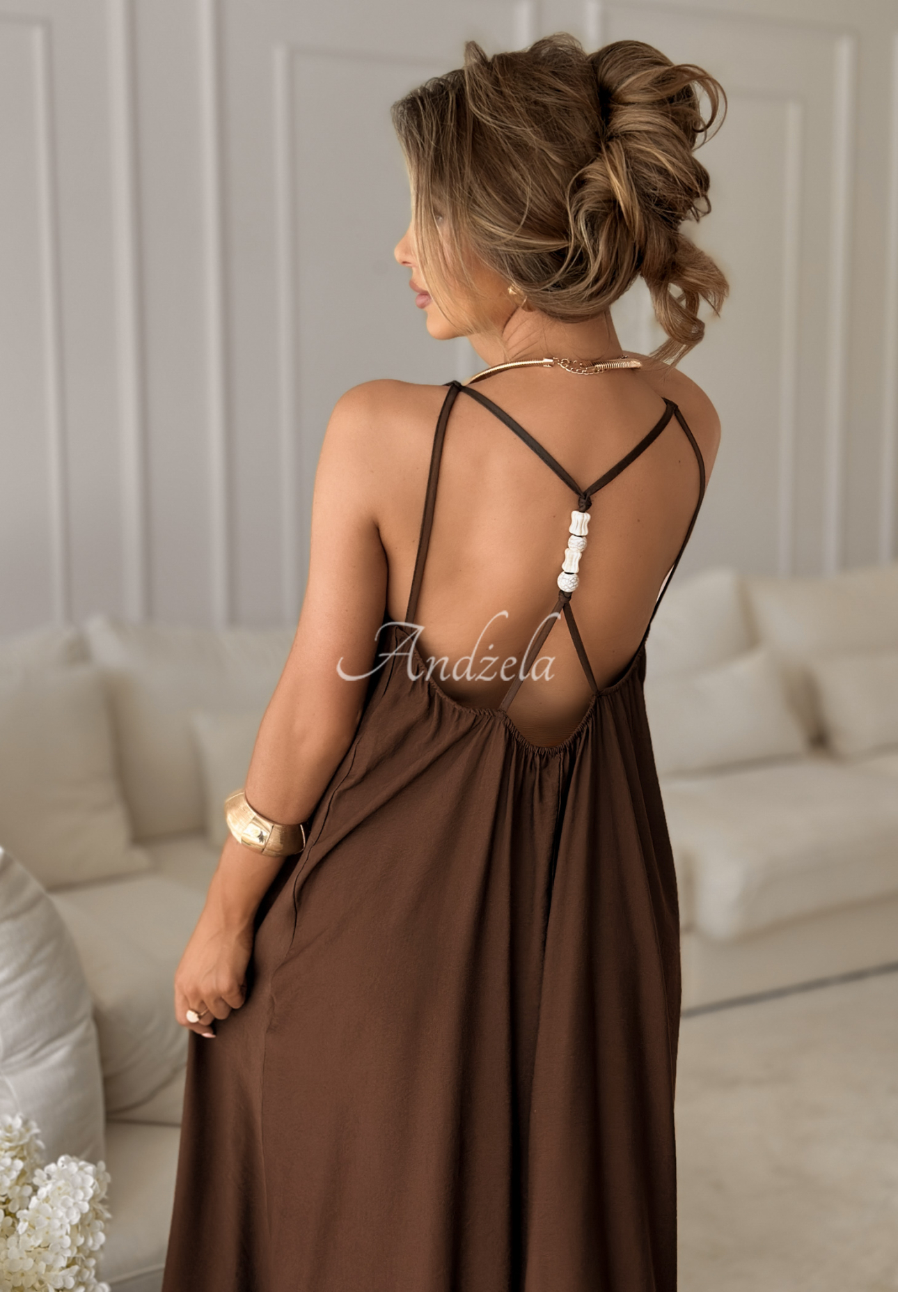Catalina Island chocolate viscose strapless oversize dress