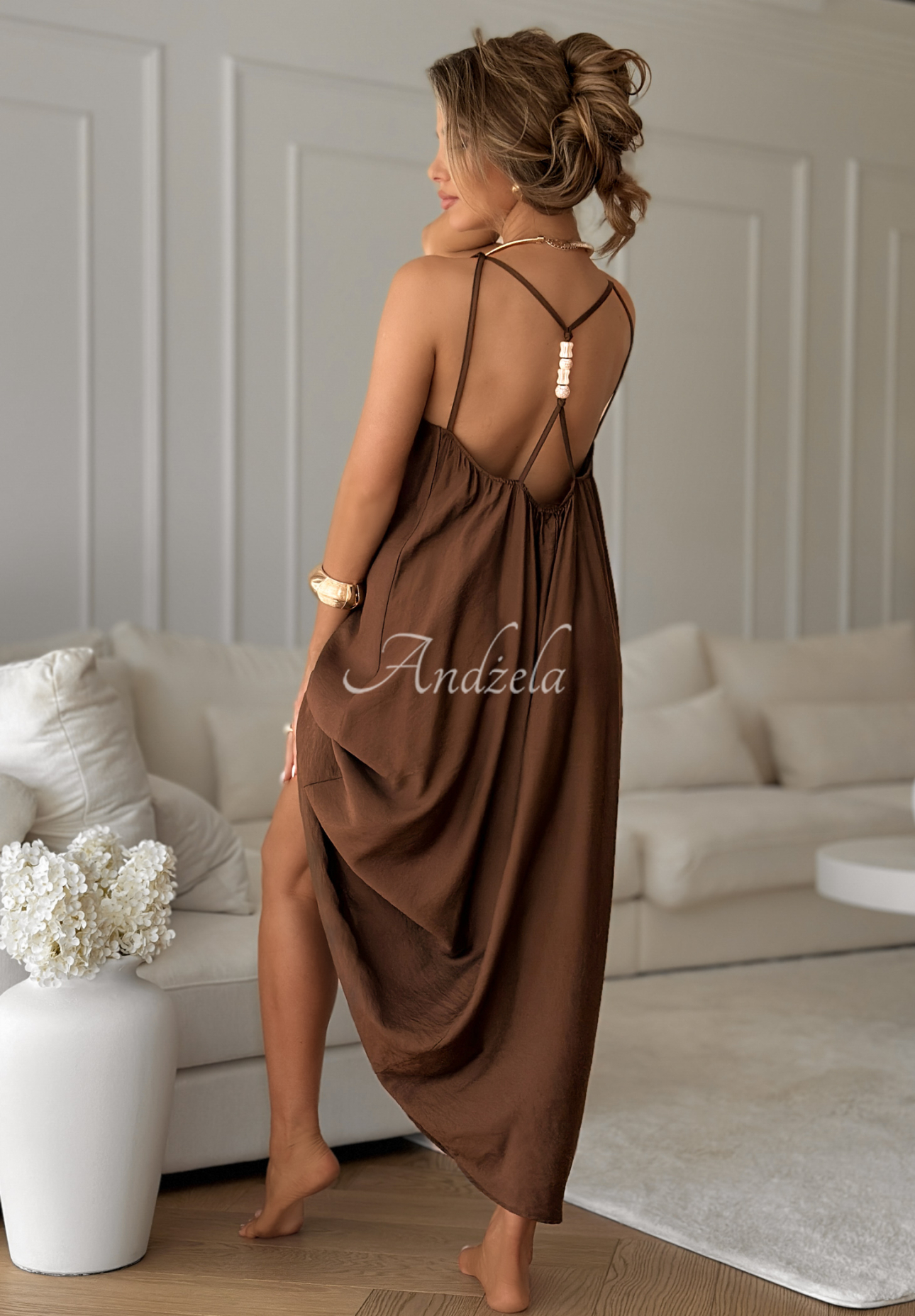 Catalina Island chocolate viscose strapless oversize dress
