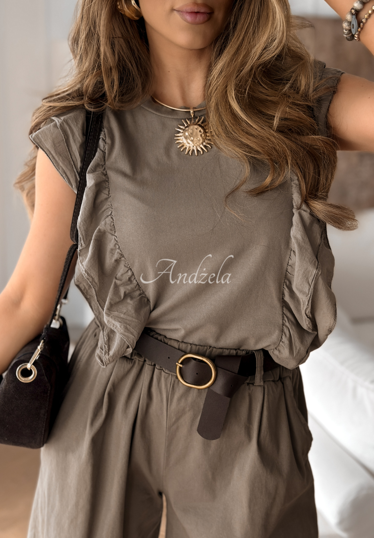 Define Your Style ruffle blouse mocha