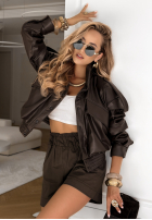 Skórzana kurtka bomberka Don't Make Scenes czekoladowa