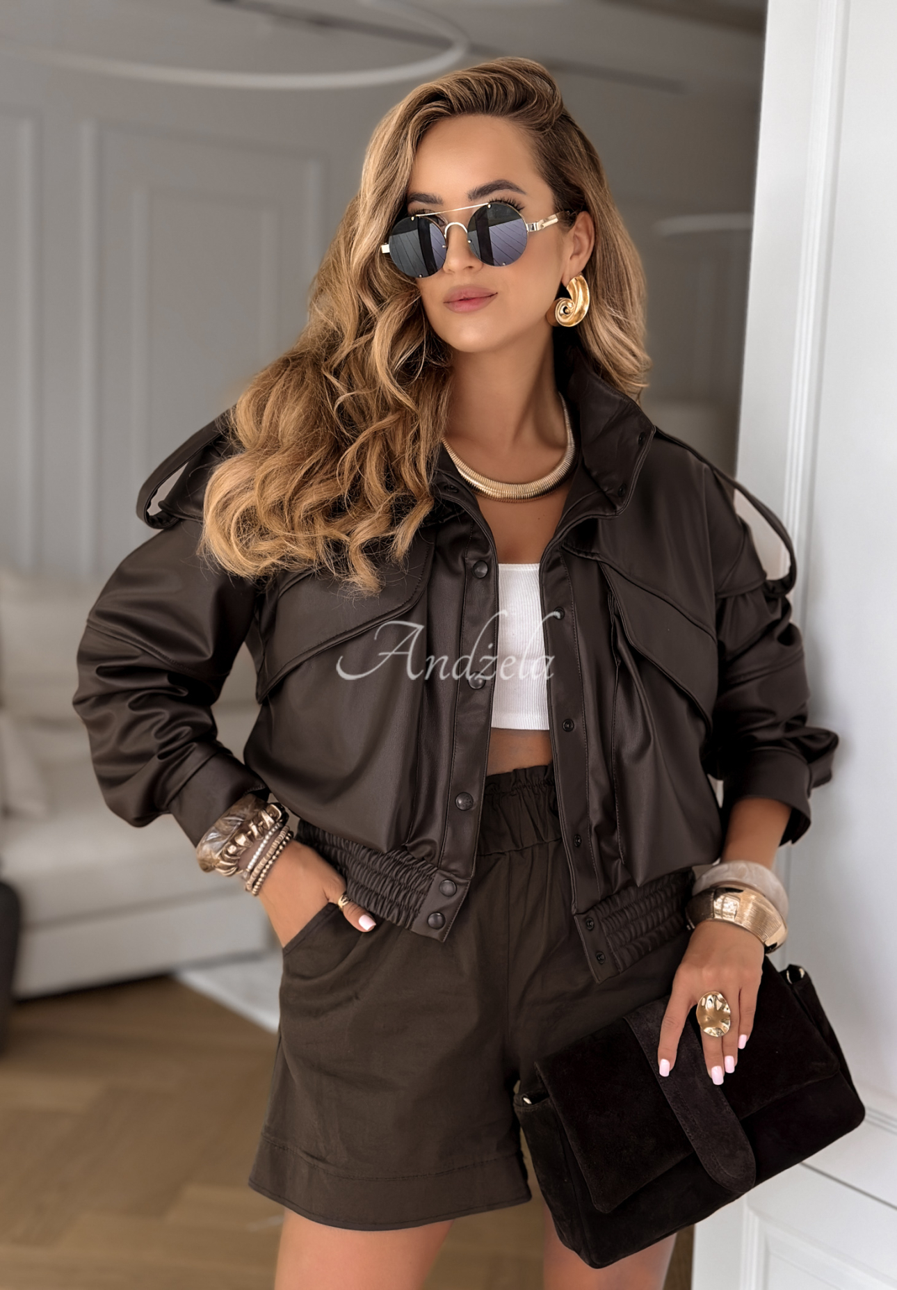 Don't Make Scenes chocolate leather bomber jacket