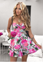 Kwiecista sukienka mini na ramiączkach Bloomery różowo-czarna
