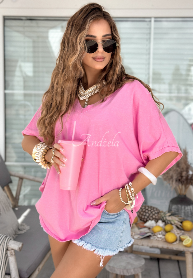 Bawełniany T-shirt oversize Need To Breathe różowy