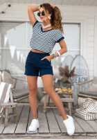 Krótki komplet w paski All About You biało-granatowy
