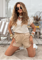 Krótki komplet w paski All About You biało-beżowy