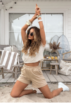 Krótki komplet w paski All About You biało-beżowy