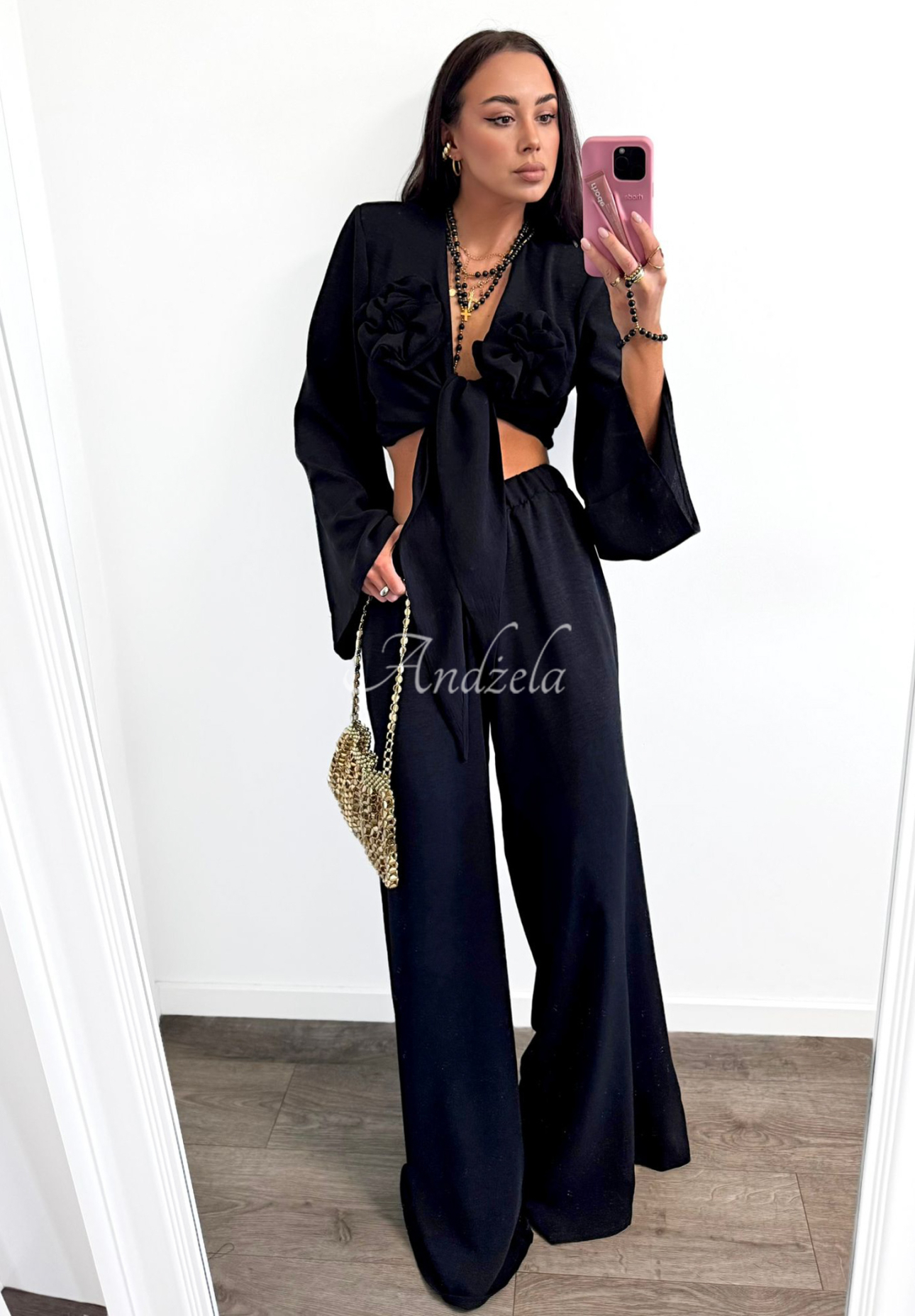 La Milla Remembers Everything black wide leg shirt and pants set