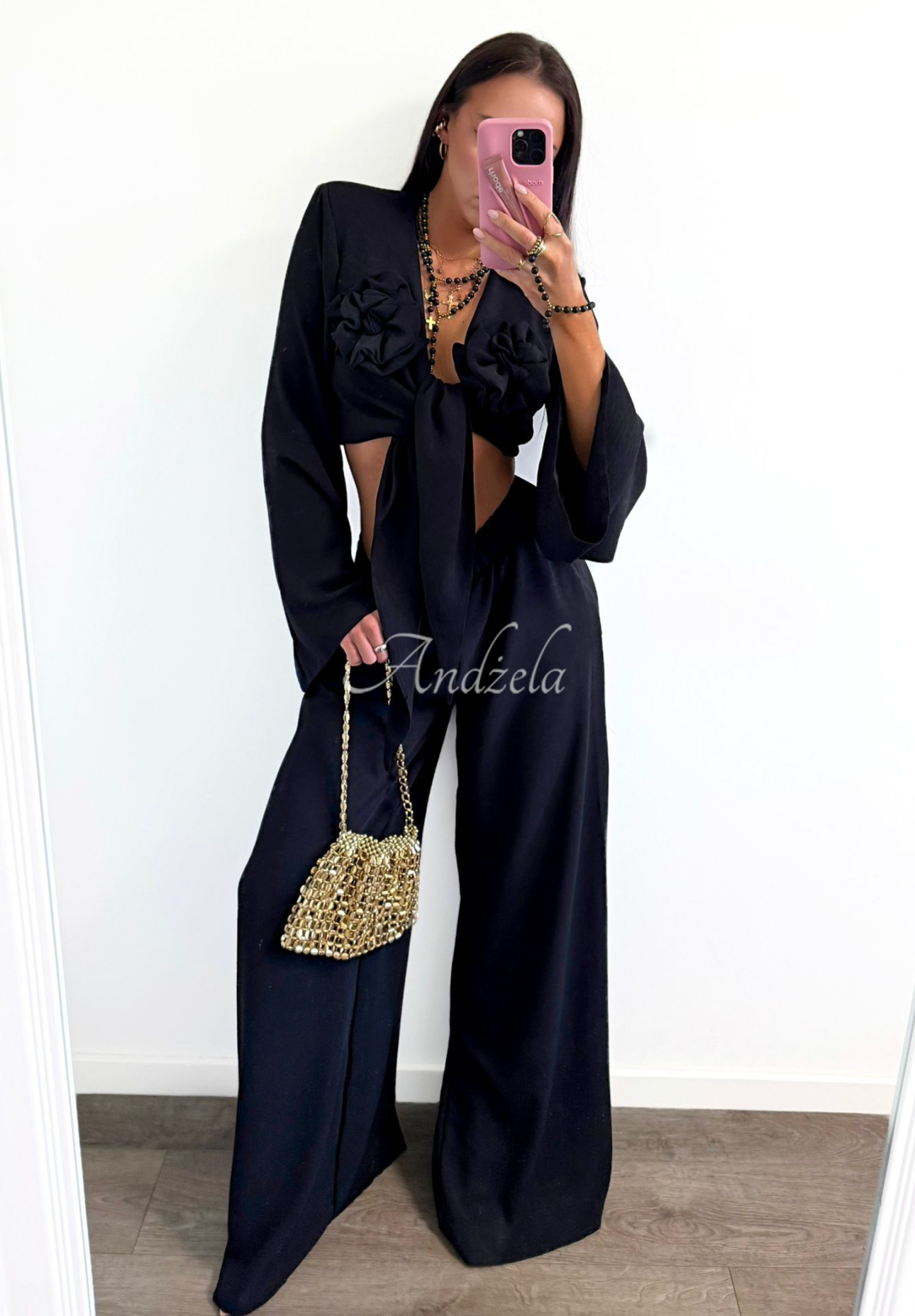La Milla Remembers Everything black wide leg shirt and pants set
