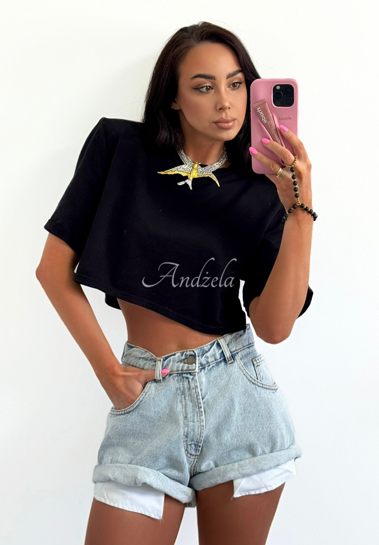 Wiskozowy krótki T-shirt La Milla Basic Rush czarny