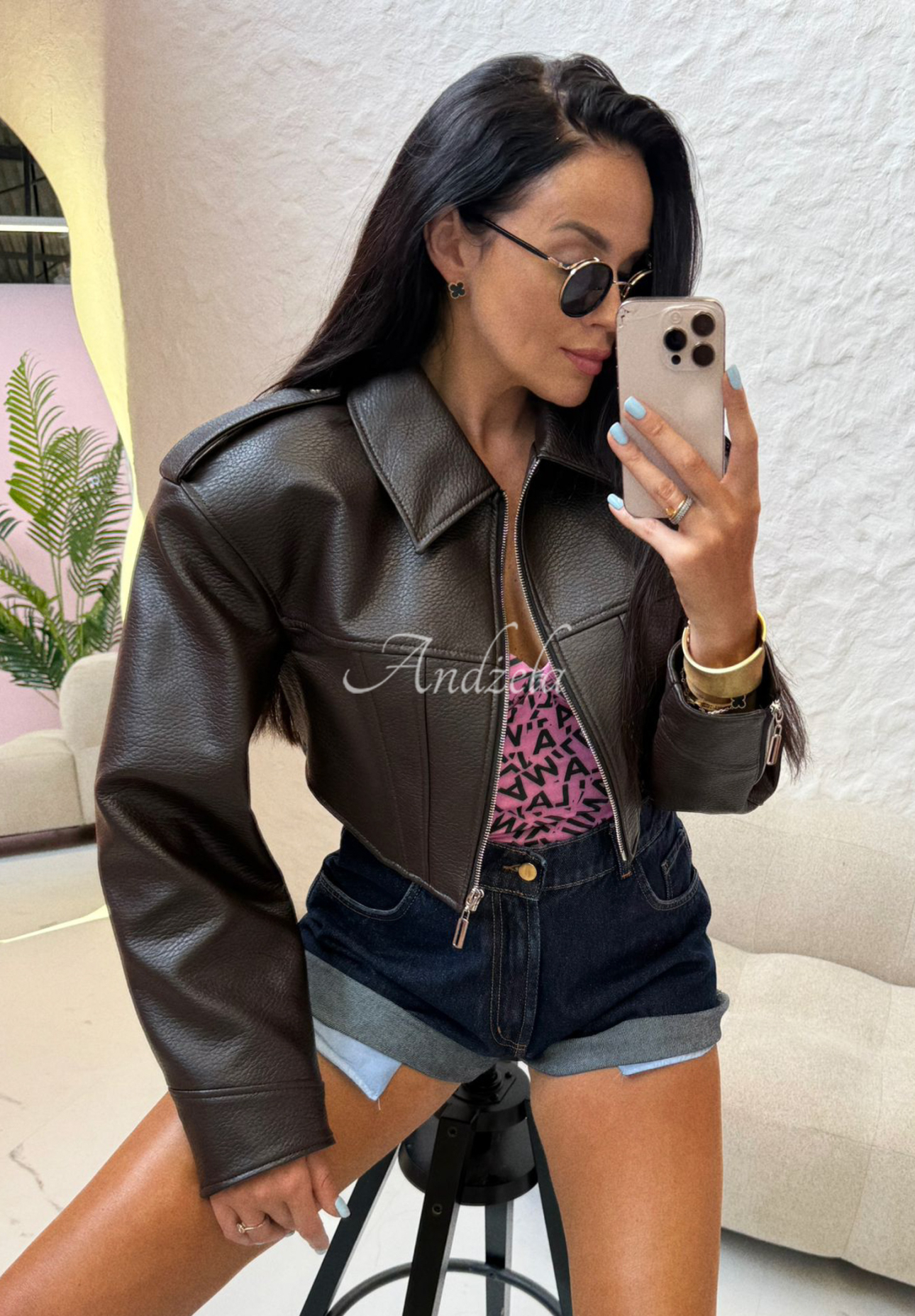 La Milla Maple City chocolate short leather jacket