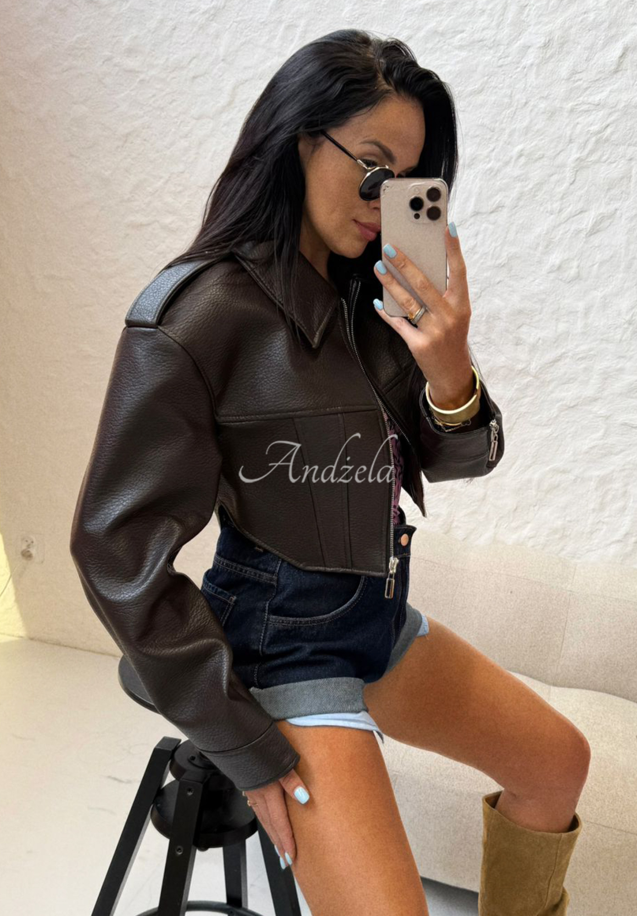 La Milla Maple City chocolate short leather jacket