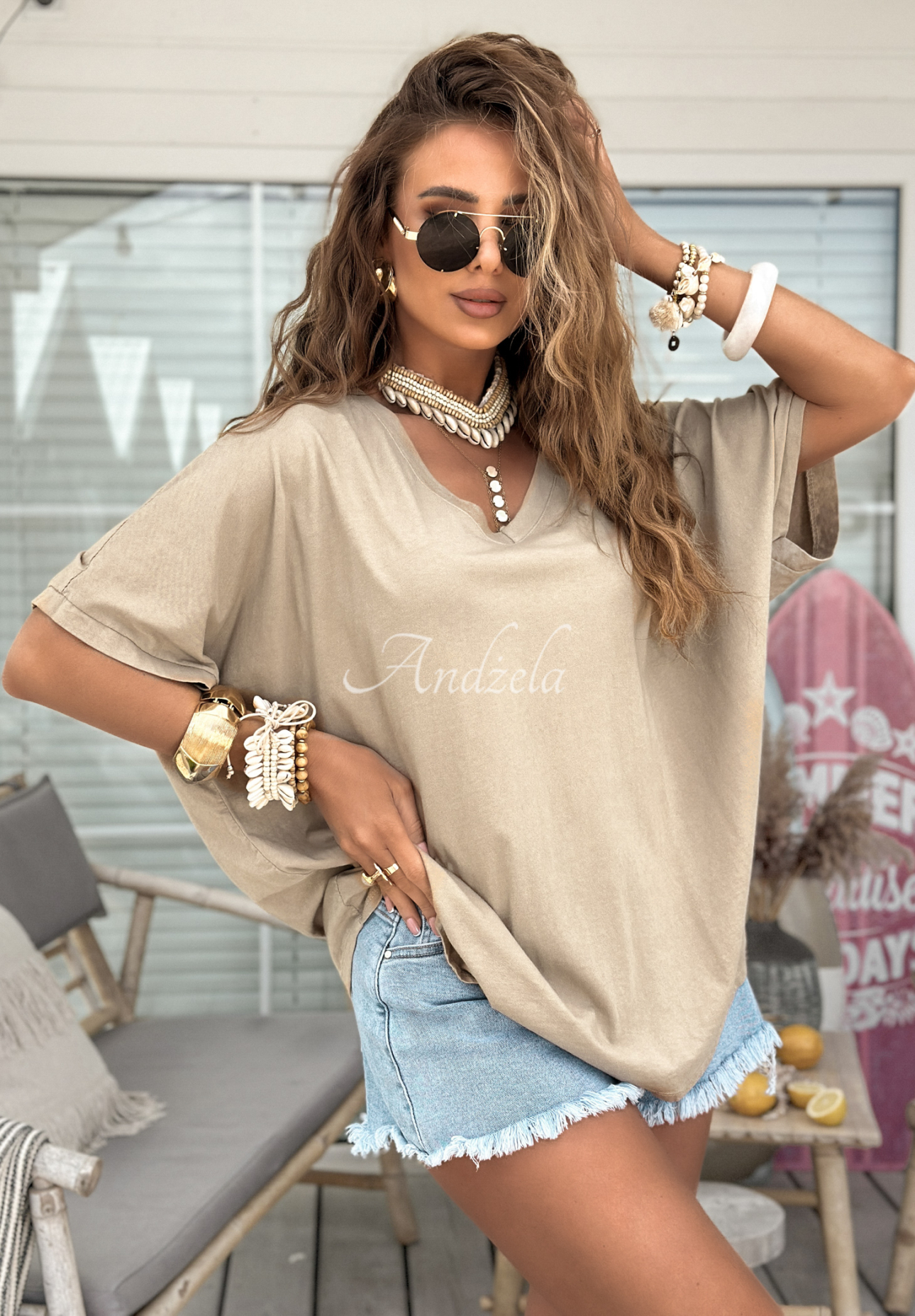 T-shirt oversize Need To Breathe jasnobeżowy