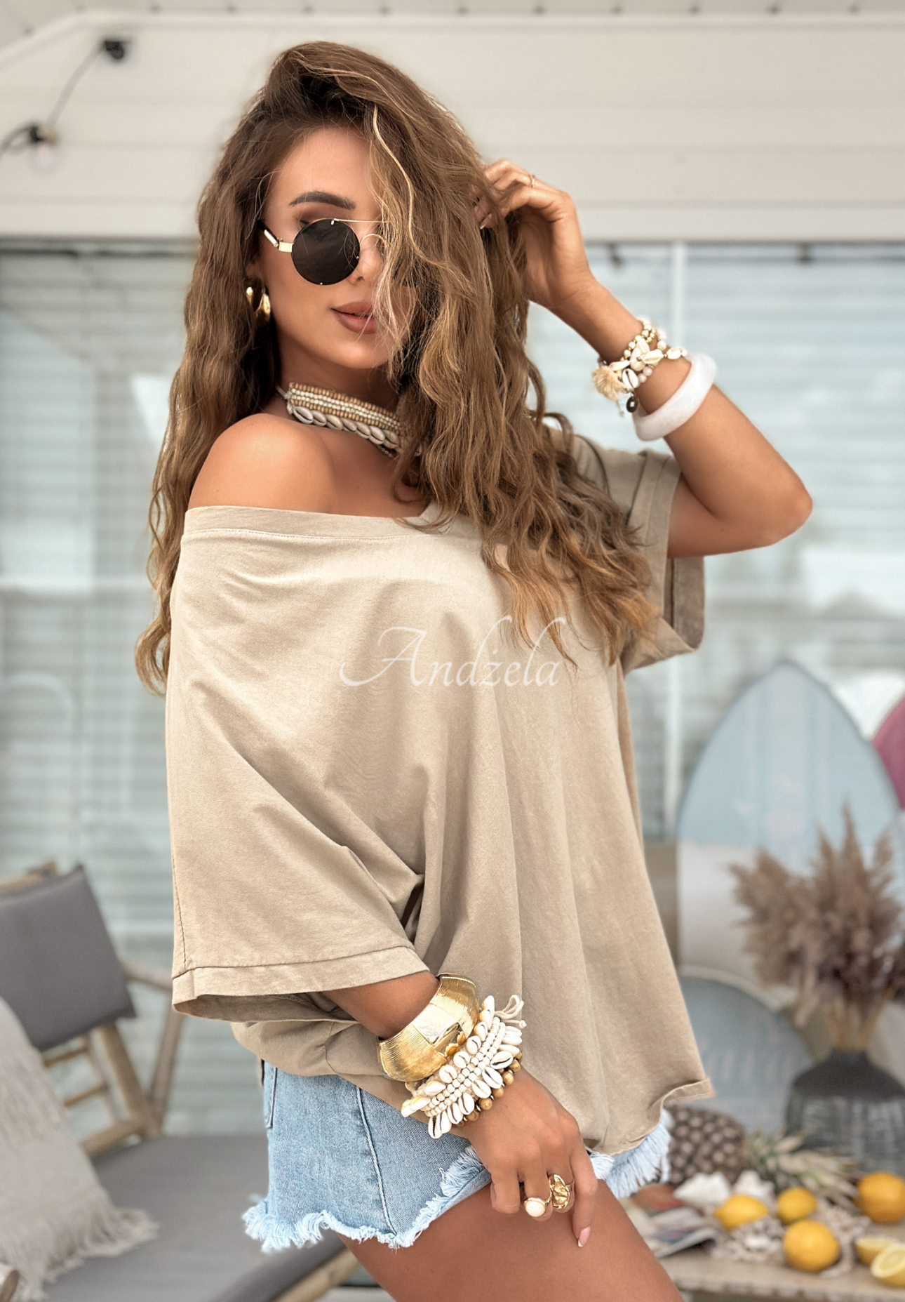 Bawełniany T-shirt oversize Need To Breathe jasnobeżowy