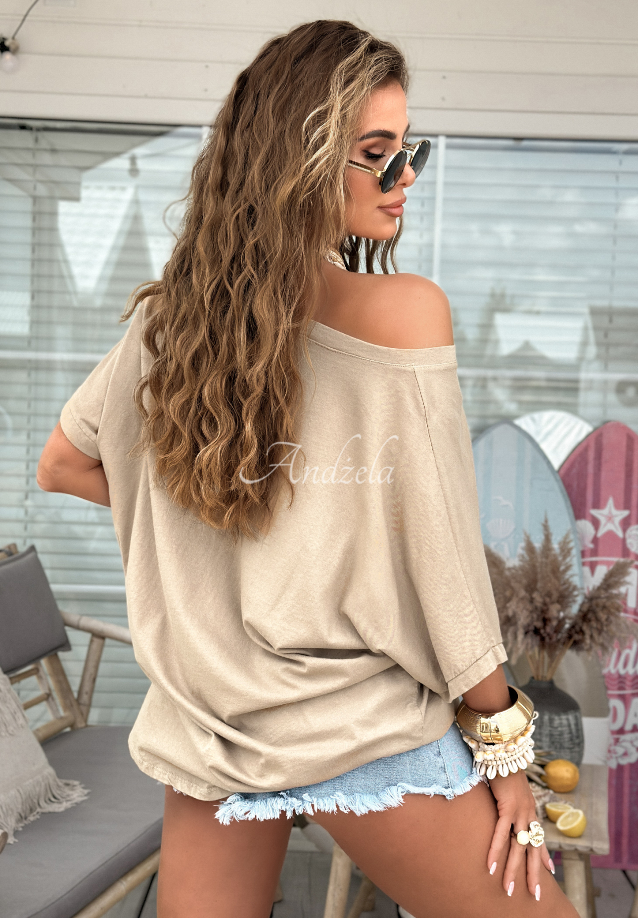 Bawełniany T-shirt oversize Need To Breathe jasnobeżowy