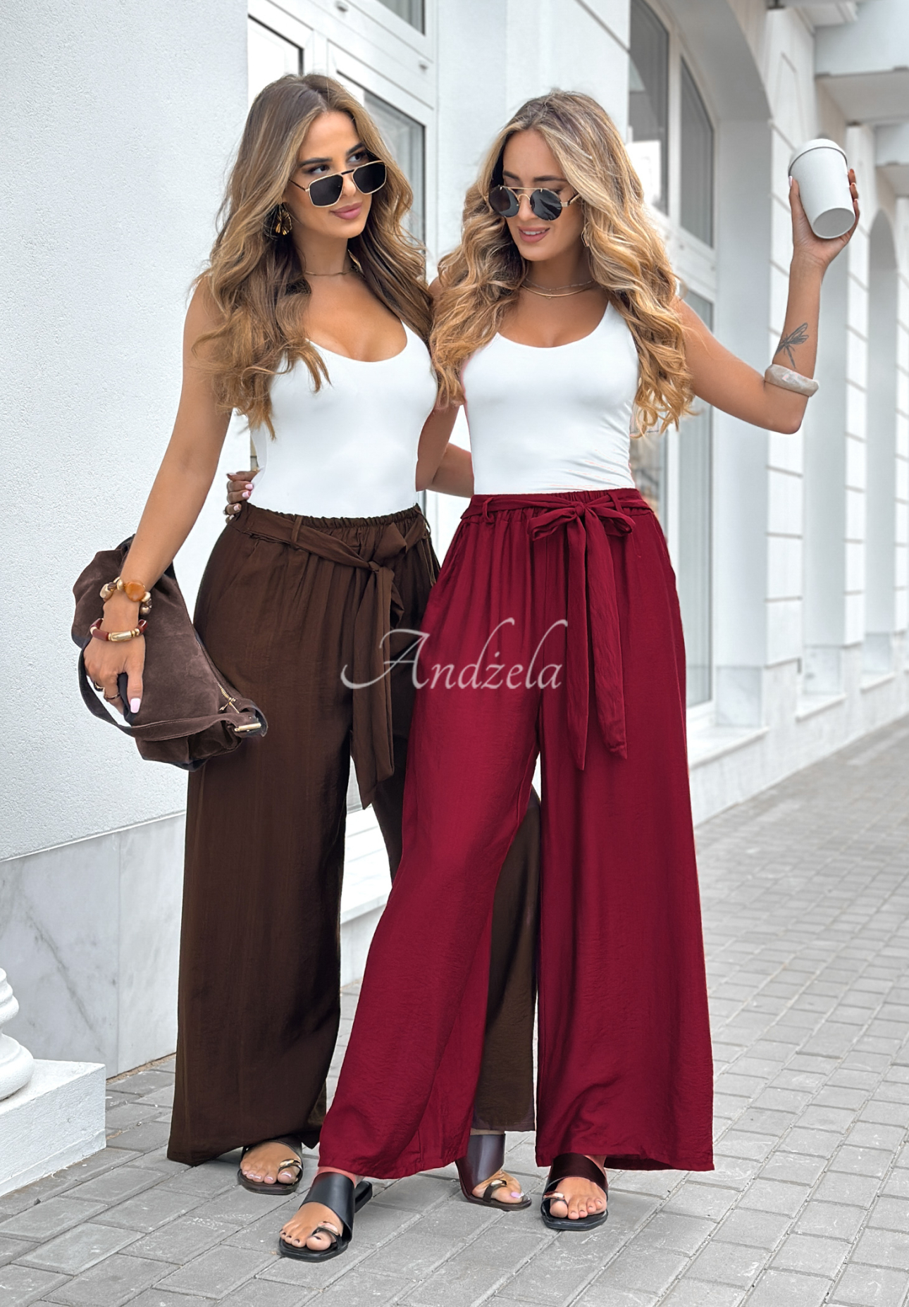 Viscose wide leg pants with belt Jefferson City chocolate