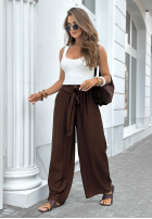 Materiałowe spodnie wide leg z paskiem Jefferson City czekoladowe