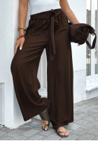 Materiałowe spodnie wide leg z paskiem Jefferson City czekoladowe