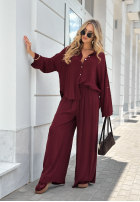 Viscose set wide leg shirt and pants Summer Skies burgundy