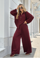 Wiskozowy komplet koszula i spodnie wide leg Summer Skies burgundowy