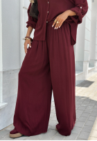 Wiskozowy komplet koszula i spodnie wide leg Summer Skies burgundowy