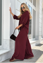 Wiskozowy komplet koszula i spodnie wide leg Summer Skies burgundowy