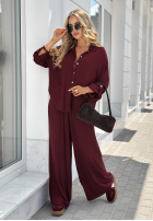 Wiskozowy komplet koszula i spodnie wide leg Summer Skies burgundowy