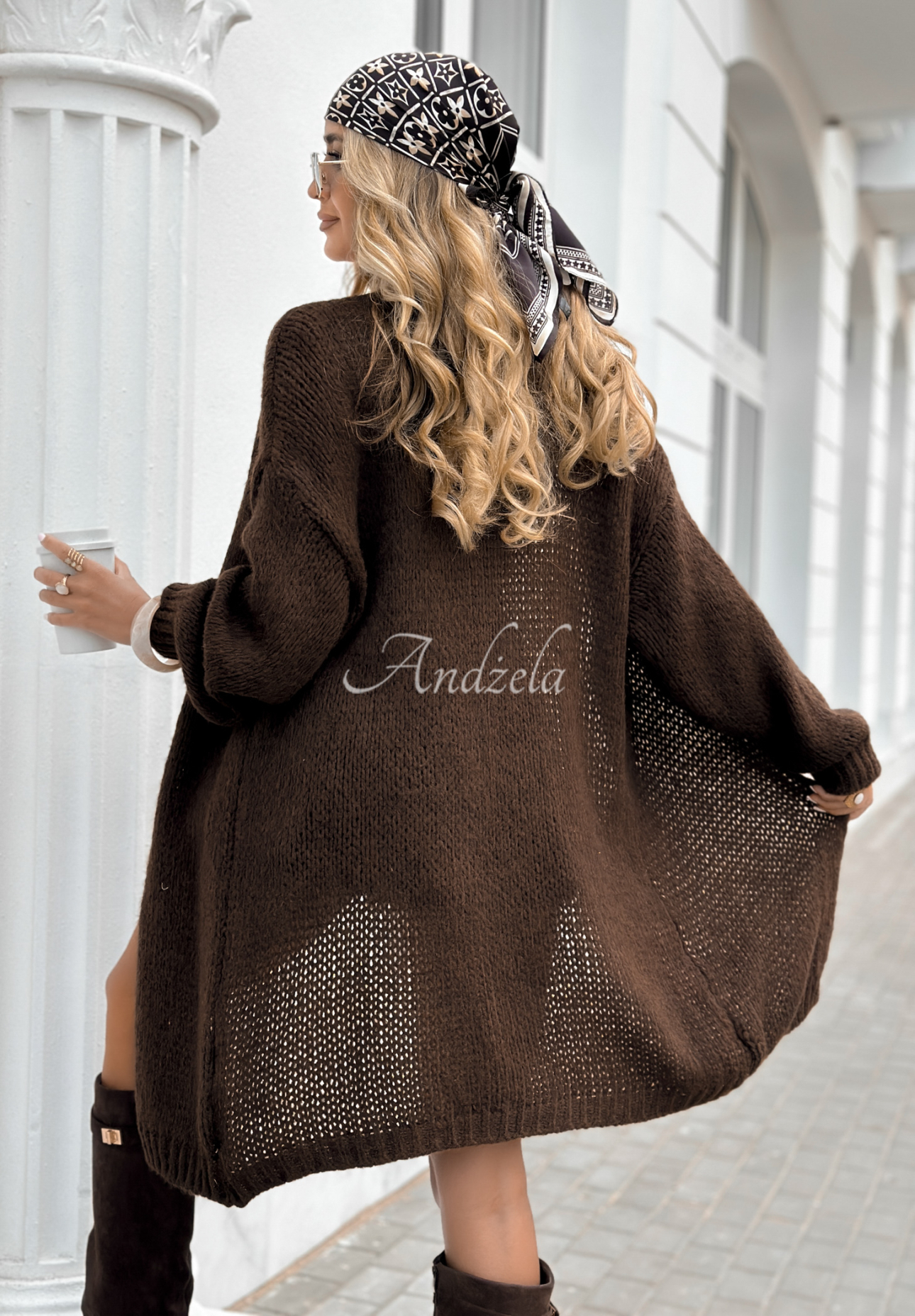 Long knitted cardigan Bueno chocolate