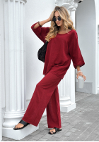 Komplet bluzka i spodnie wide leg Telling You burgundowy